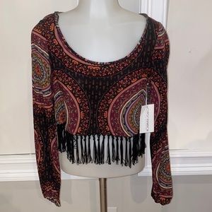 NEW Gypsy Warrior Pacsun ‘Mandala’ crop top with fringe trim at waist